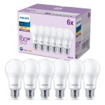 Mehrfachpackung 6x Philips Glühbirne LED E27 Birne Matt 13W 1521lm - 827 